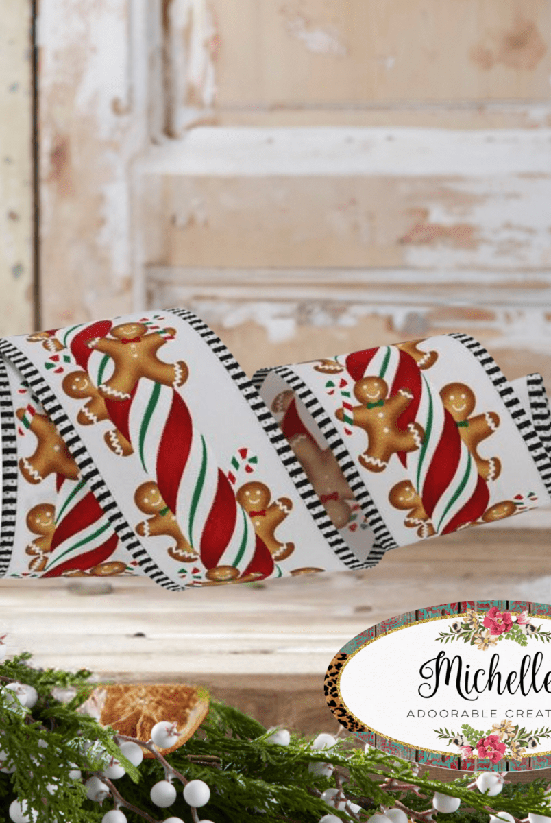 Shop For 2.5" Gingerbread Kids Stripe Ribbon: White/Red (10 Yards)