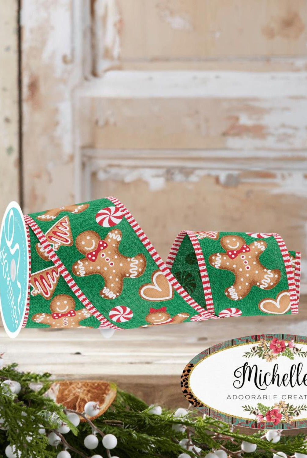 2.5" Gingerbread Stripe Ribbon: Emerald Green (10 Yards)