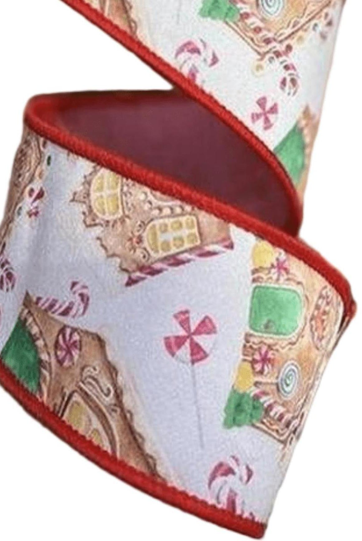 2.5" Gingerbread Village Ribbon: White (10 Yards)