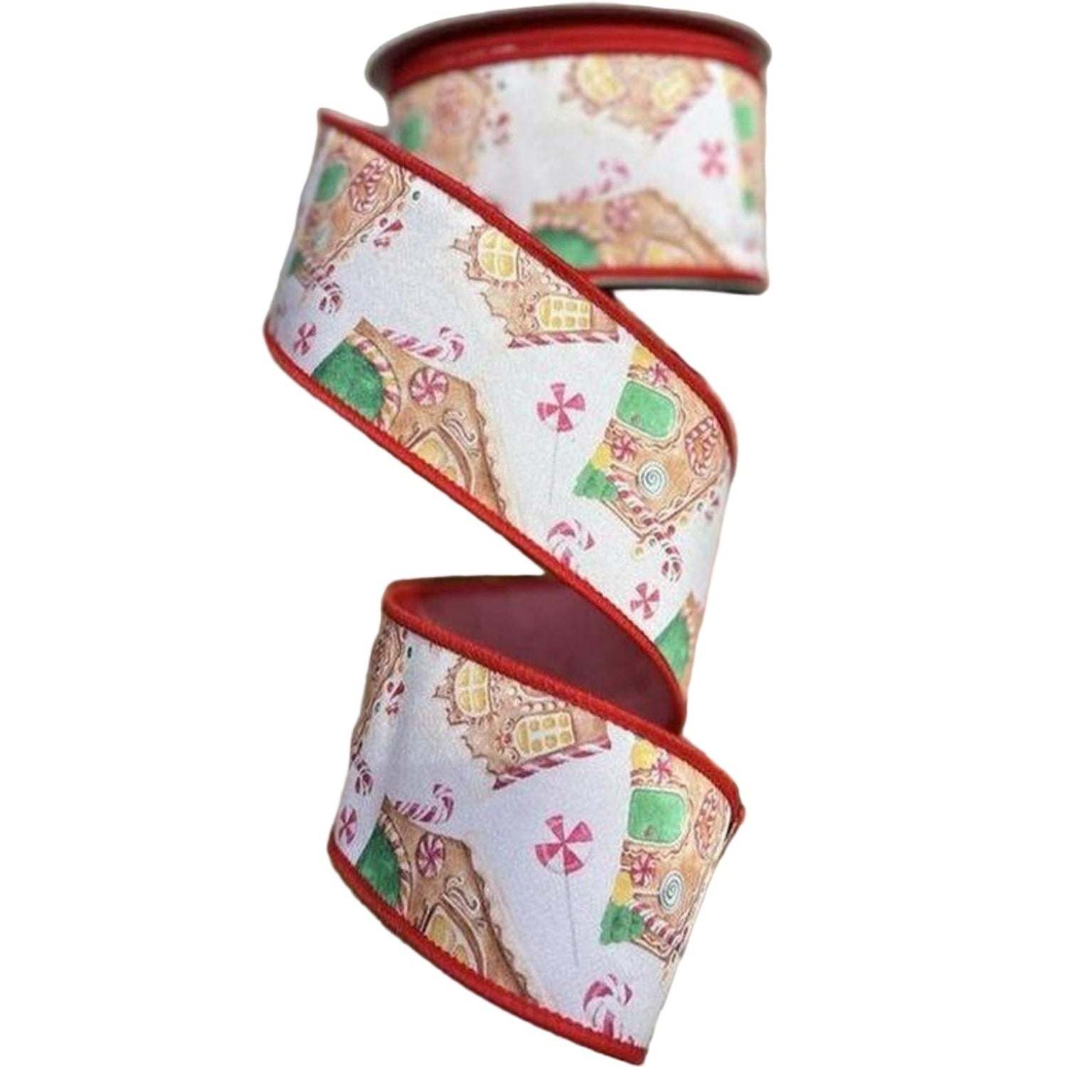 2.5" Gingerbread Village Ribbon: White (10 Yards)