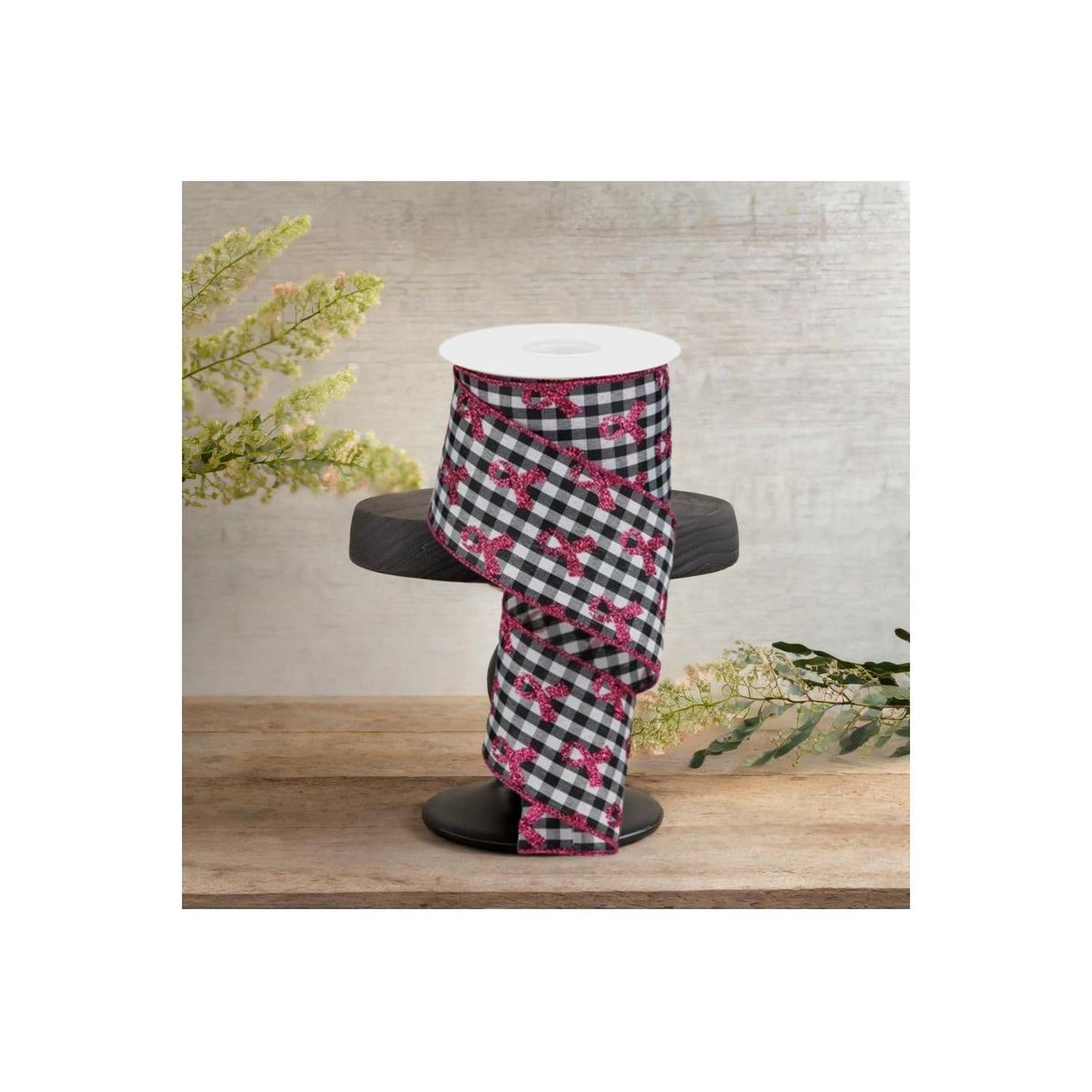 Shop For 2.5" Gingham Cancer Ribbon: Black (10 Yards)