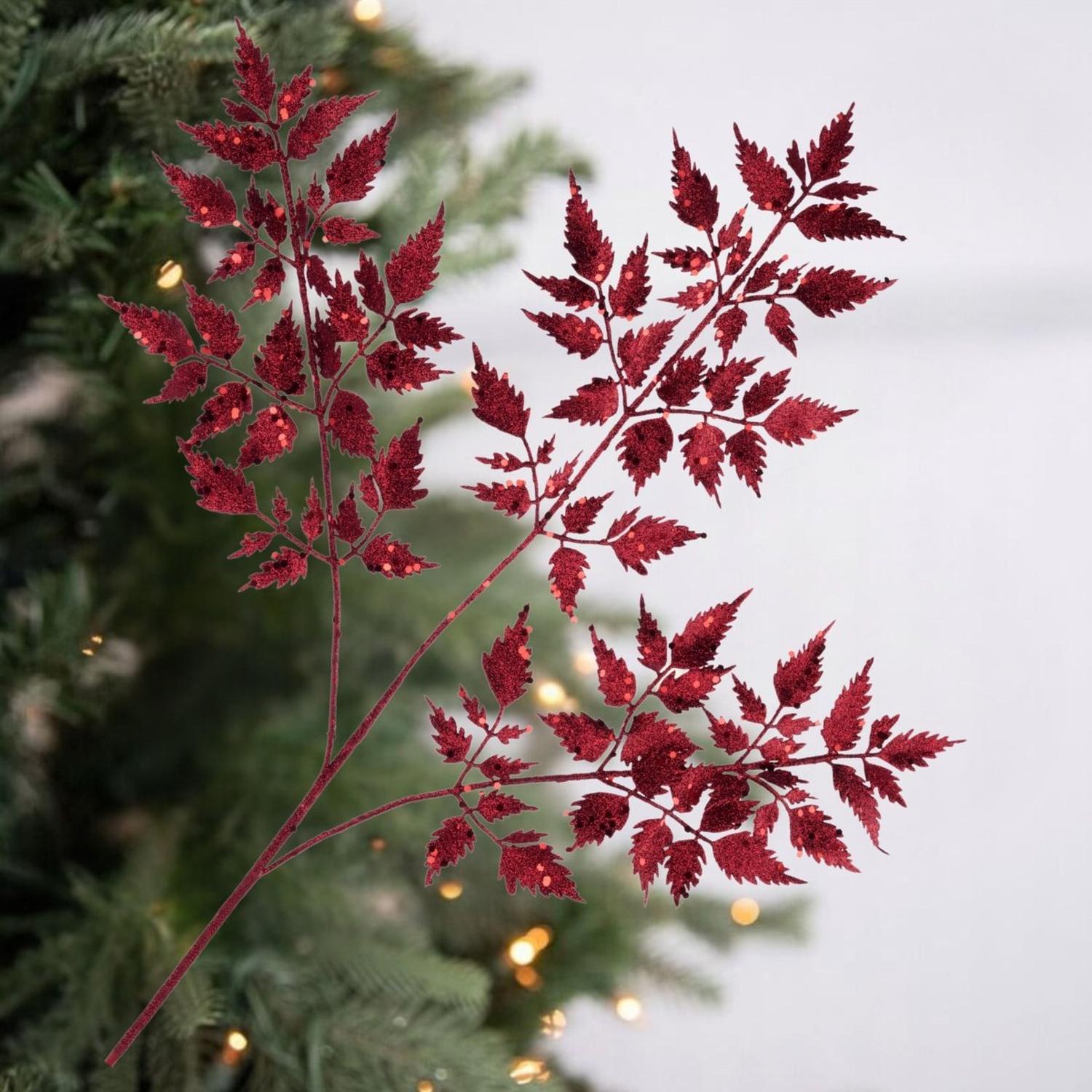 Shop For 25" Glitter Fern Spray: Burgundy
