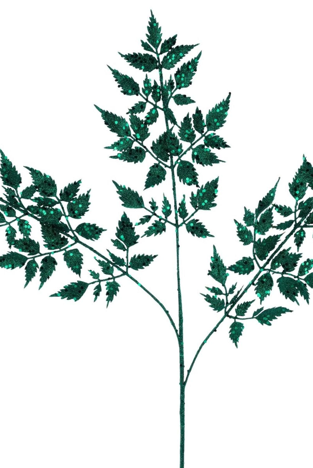 25" Glitter Fern Spray: Hunter Green