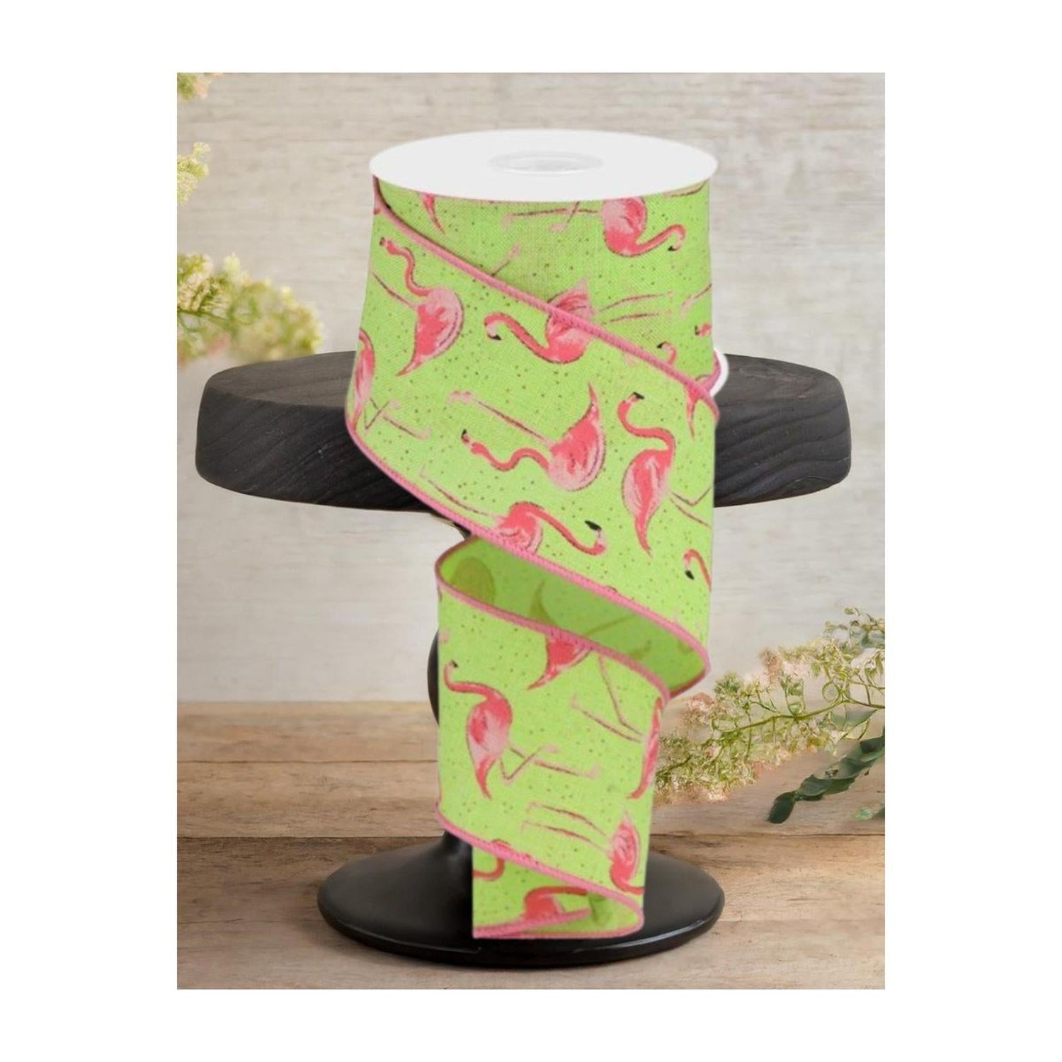 Shop For 2.5" Glitter Flamingo Ribbon: Lime Green (10 Yards)