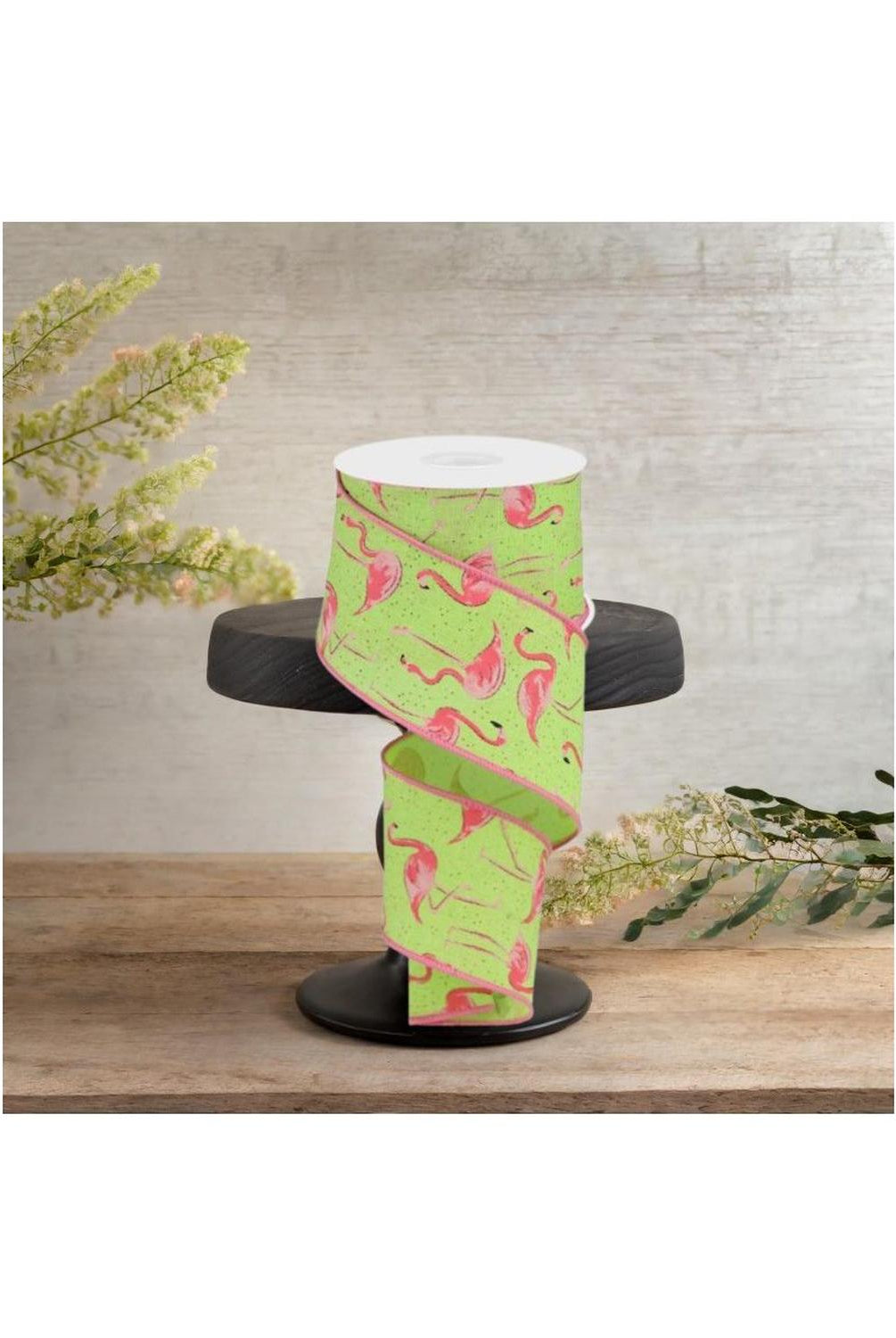 Shop For 2.5" Glitter Flamingo Ribbon: Lime Green (10 Yards)