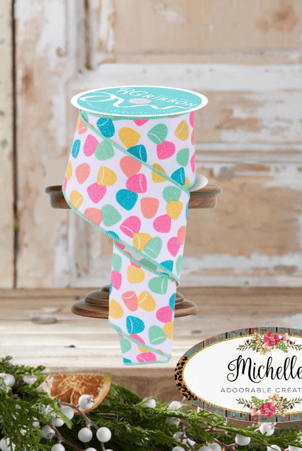 2.5" Glitter Gumdrop Ribbon: Pastel (10 Yards)