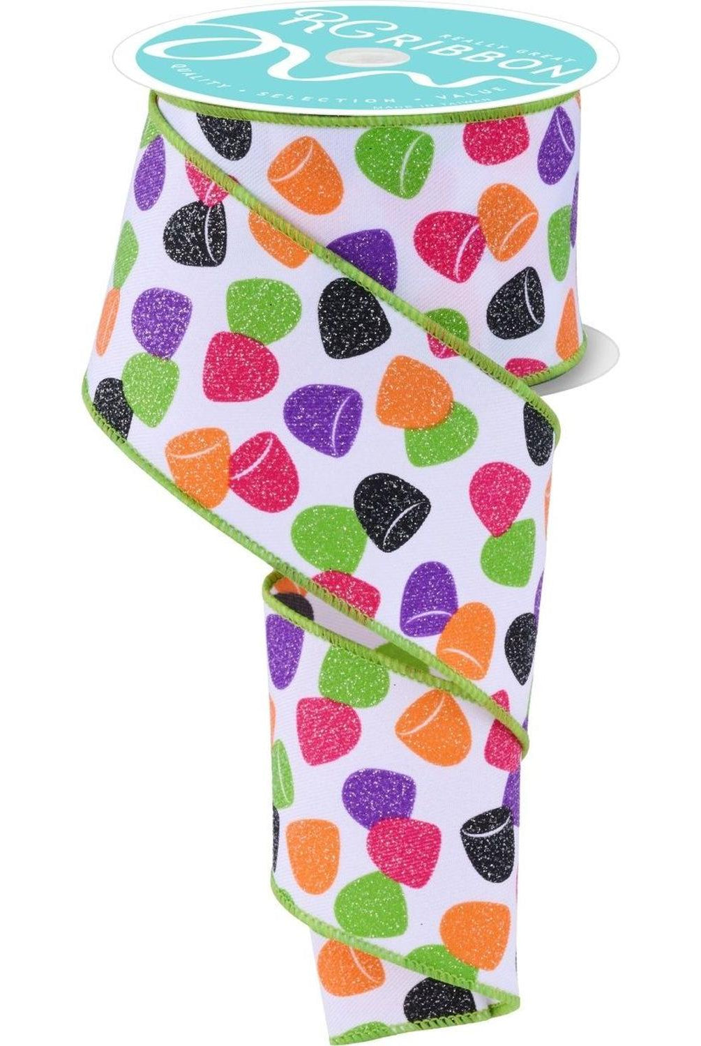 2.5" Glitter Gumdrop Ribbon: Pink/Lime (10 Yards)