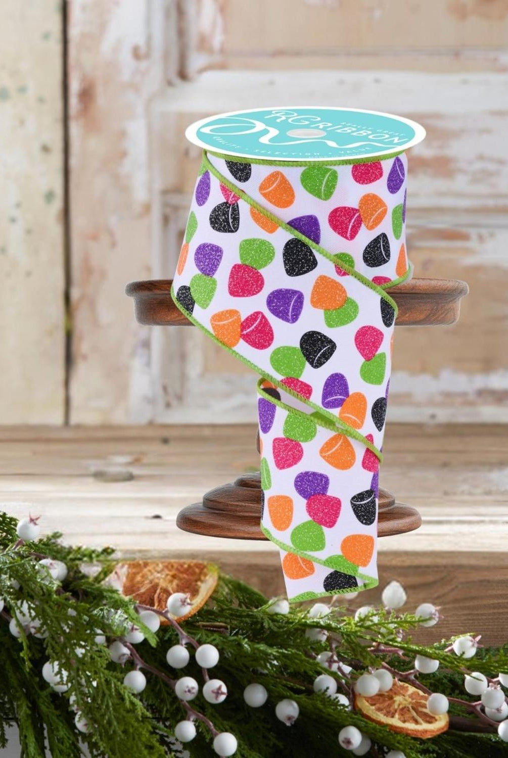 2.5" Glitter Gumdrop Ribbon: Pink/Lime (10 Yards)