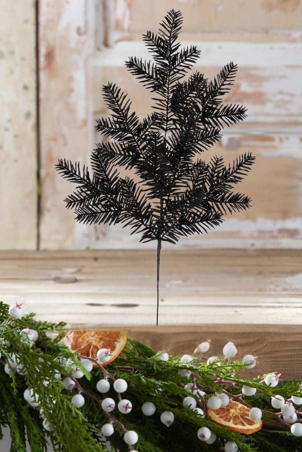 25" Glitter Hemlock Spray: Black