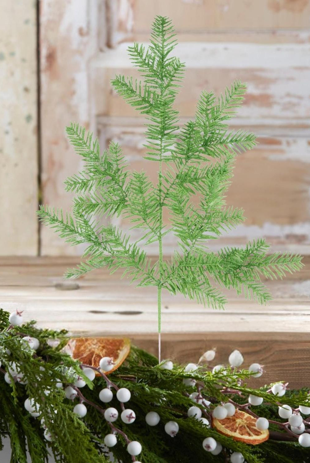 25" Glitter Hemlock Spray: Lime Green