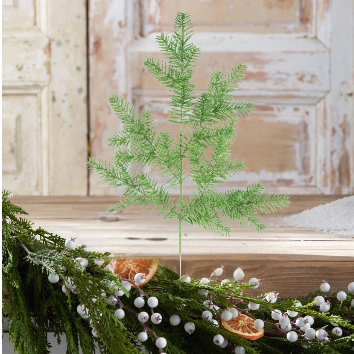 Shop For 25" Glitter Hemlock Spray: Lime Green
