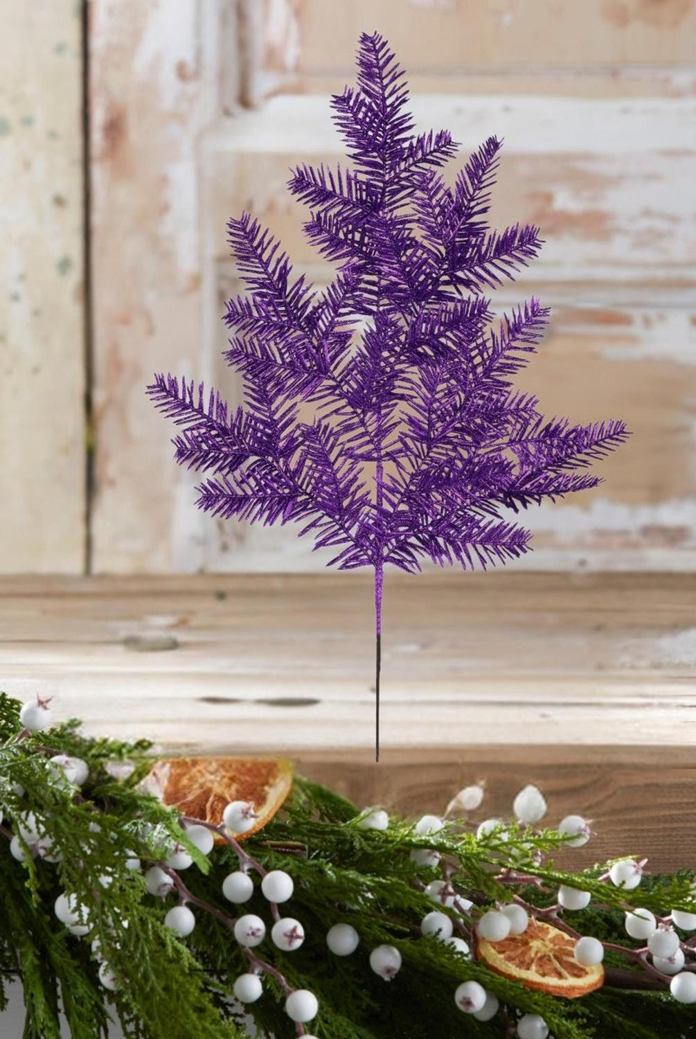 25" Glitter Hemlock Spray: Purple