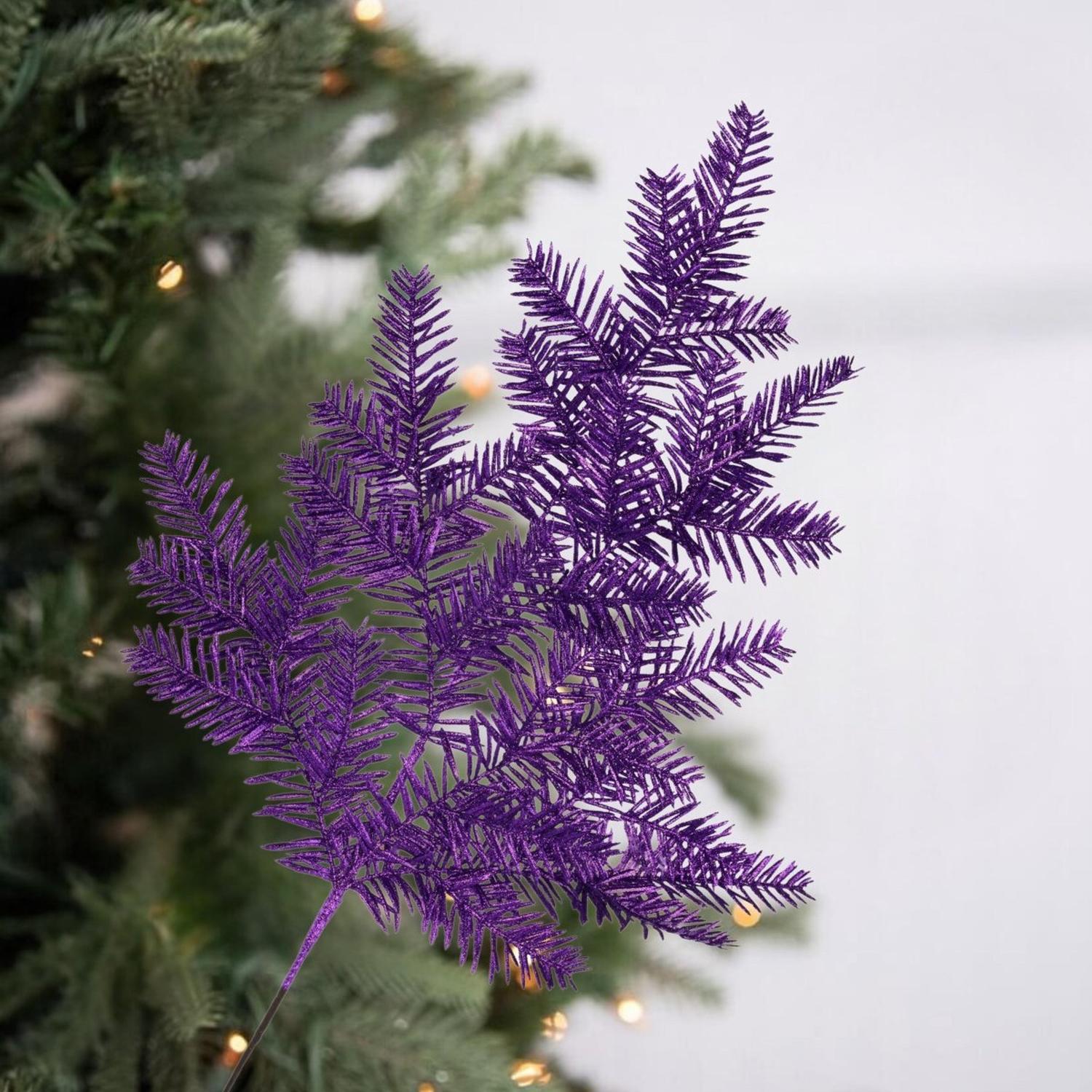 Shop For 25" Glitter Hemlock Spray: Purple