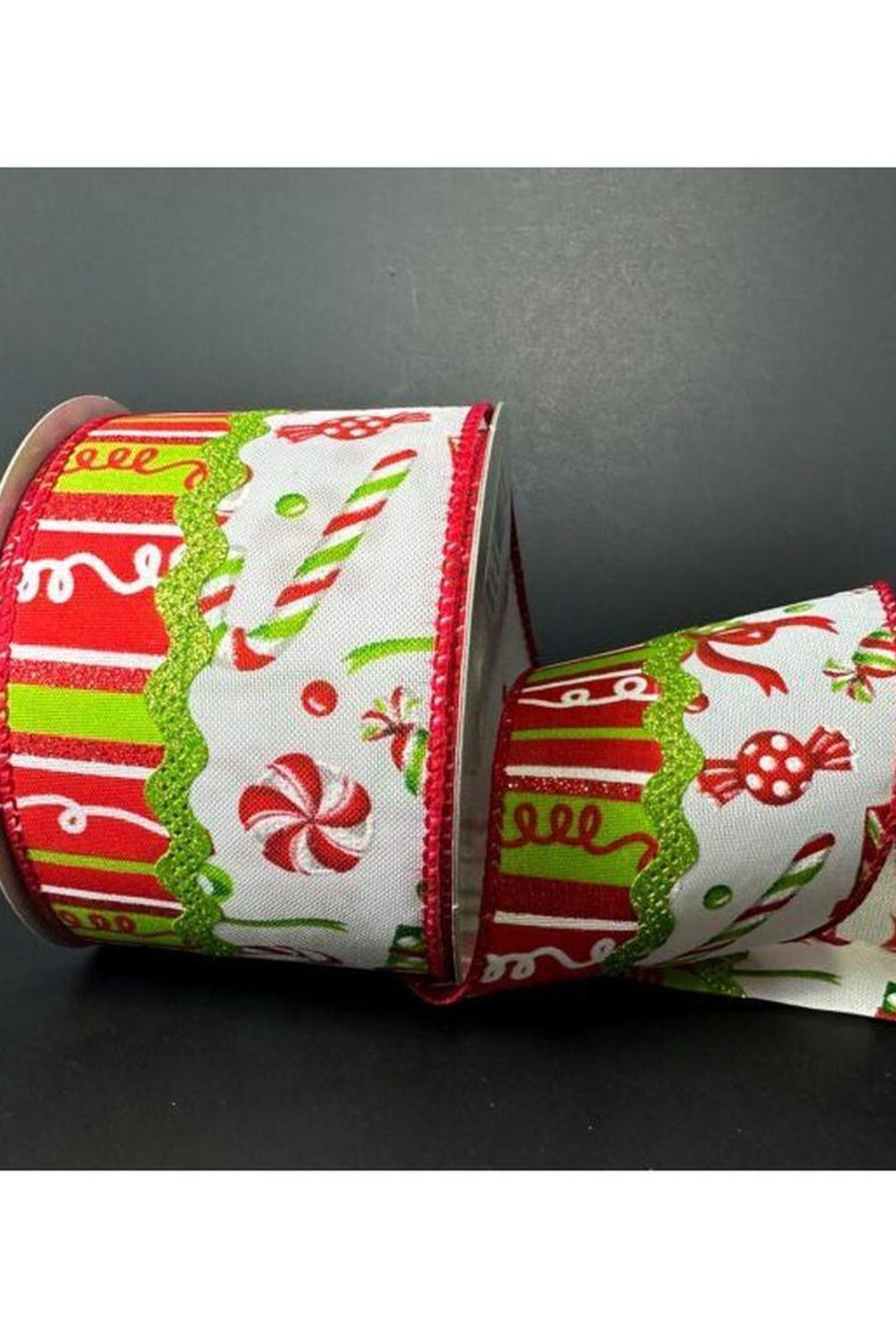 2.5" Glitter Loopy Ric Rac Ribbon: Lime, Red, White