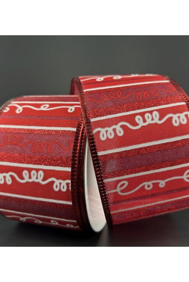Shop For 2.5" Glitter Loopy Stripes Ribbon: Dark Red & White (10 Yards) at Michelle's aDOORable Creations