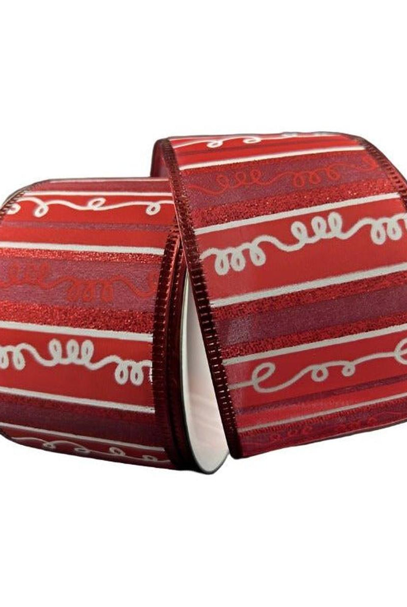 Shop For 2.5" Glitter Loopy Stripes Ribbon: Dark Red & White (10 Yards) at Michelle's aDOORable Creations