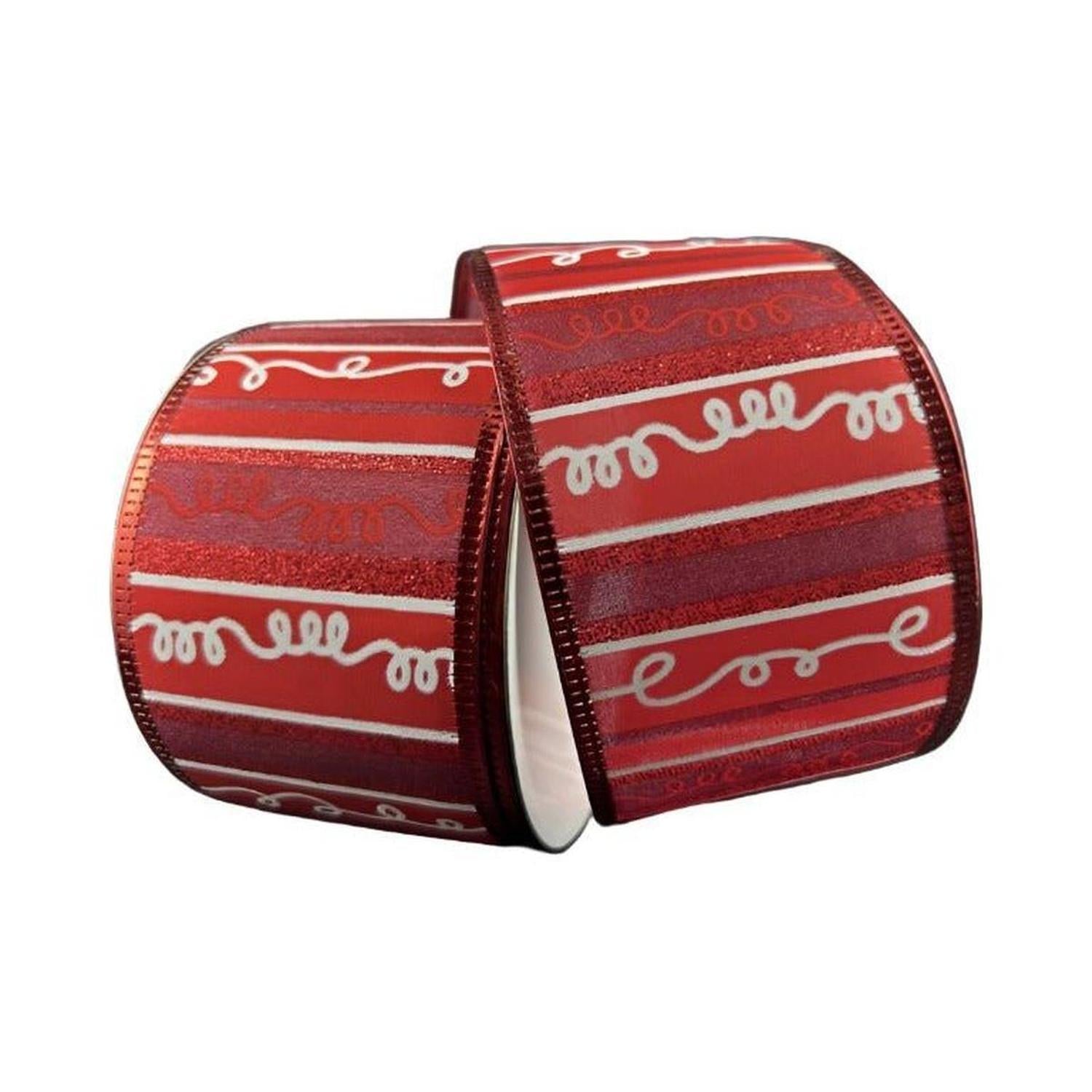 Shop For 2.5" Glitter Loopy Stripes Ribbon: Dark Red & White (10 Yards) at Michelle's aDOORable Creations