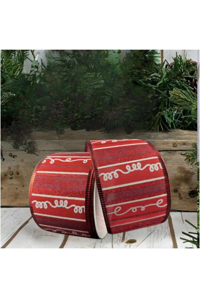 Shop For 2.5" Glitter Loopy Stripes Ribbon: Dark Red & White