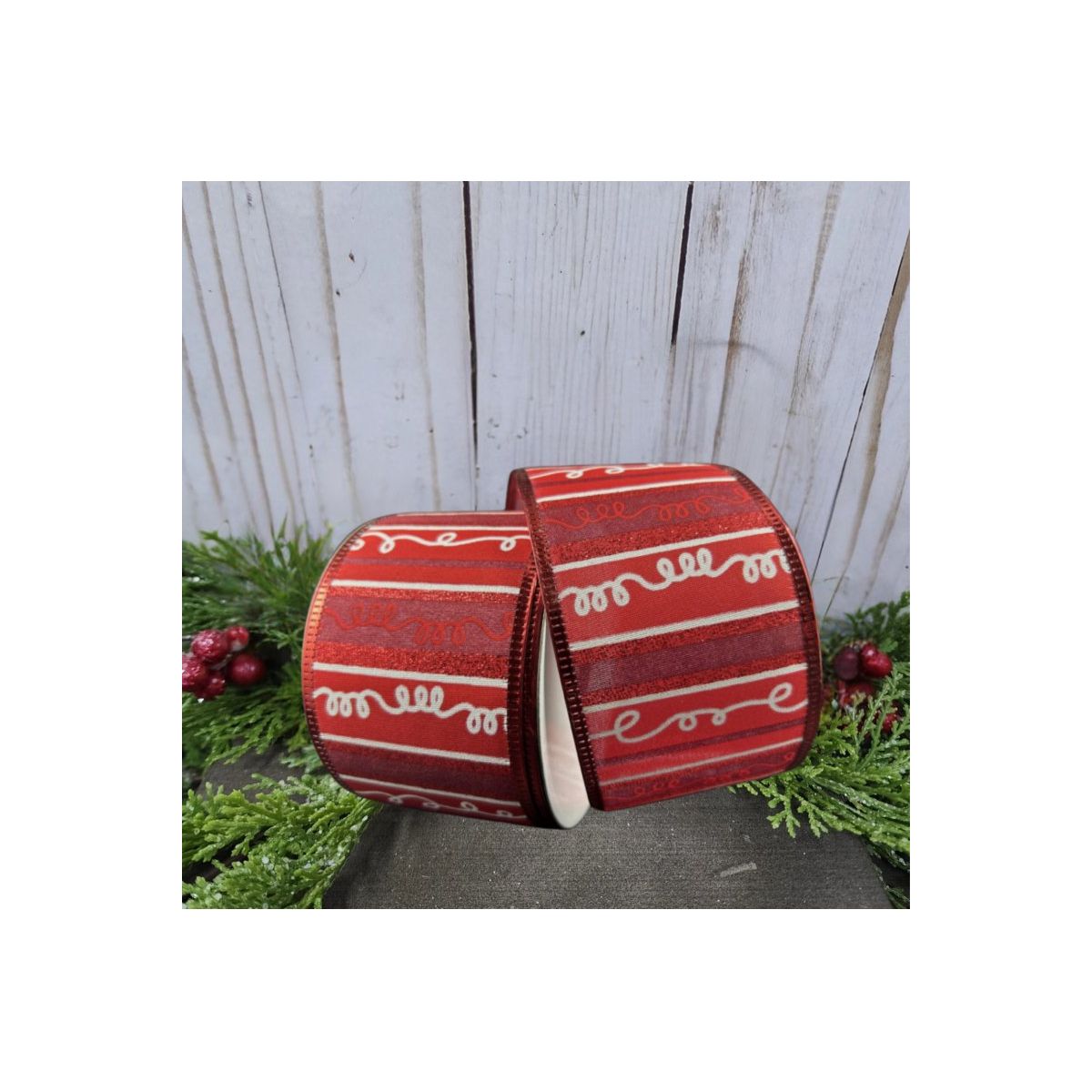 Shop For 2.5" Glitter Loopy Stripes Ribbon: Dark Red & White