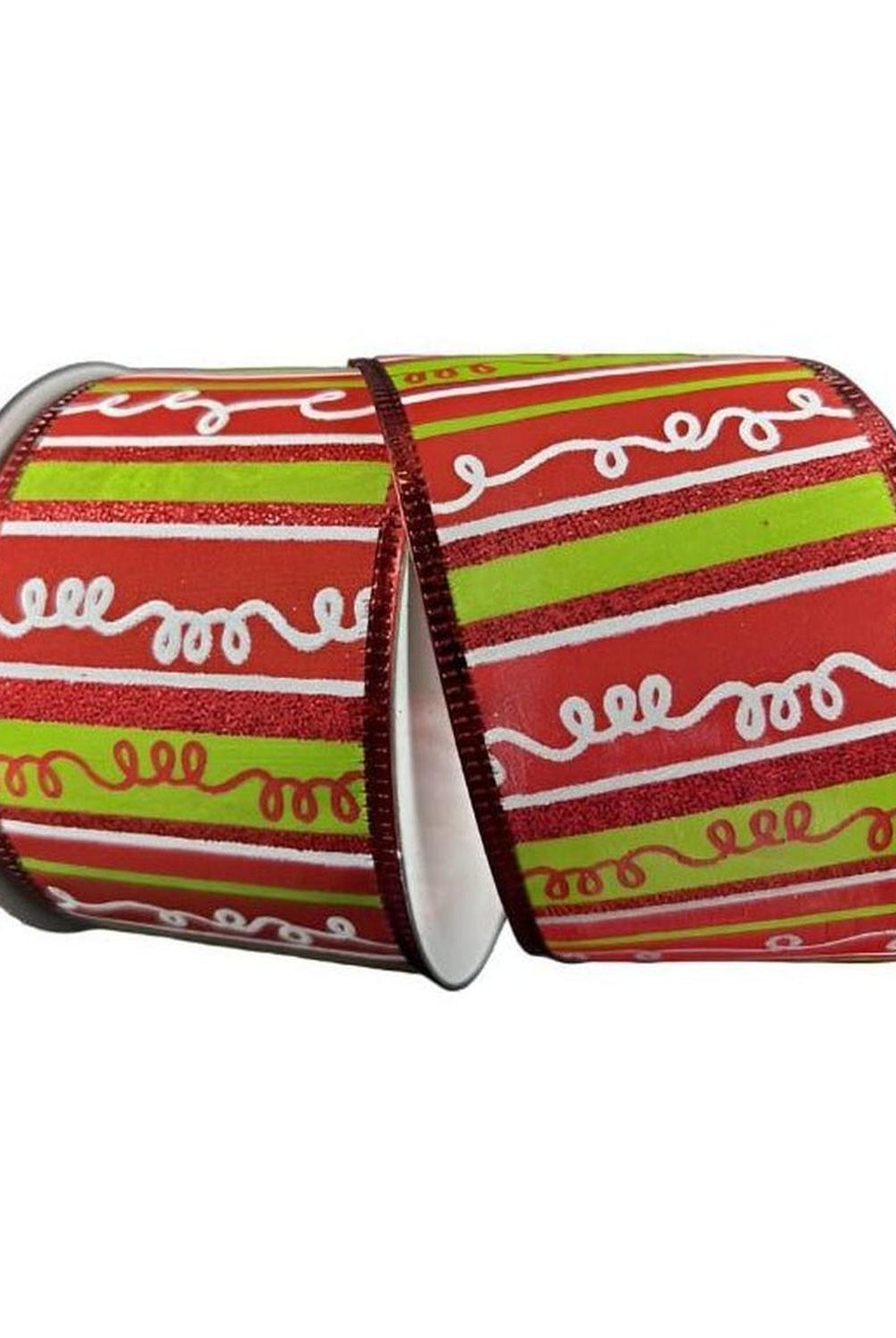 Shop For 2.5" Glitter Loopy Stripes Ribbon: Lime, Red, White (10 Yards) at Michelle's aDOORable Creations