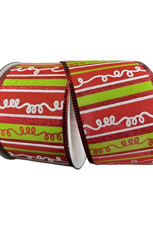 Shop For 2.5" Glitter Loopy Stripes Ribbon: Lime, Red, White (10 Yards) at Michelle's aDOORable Creations