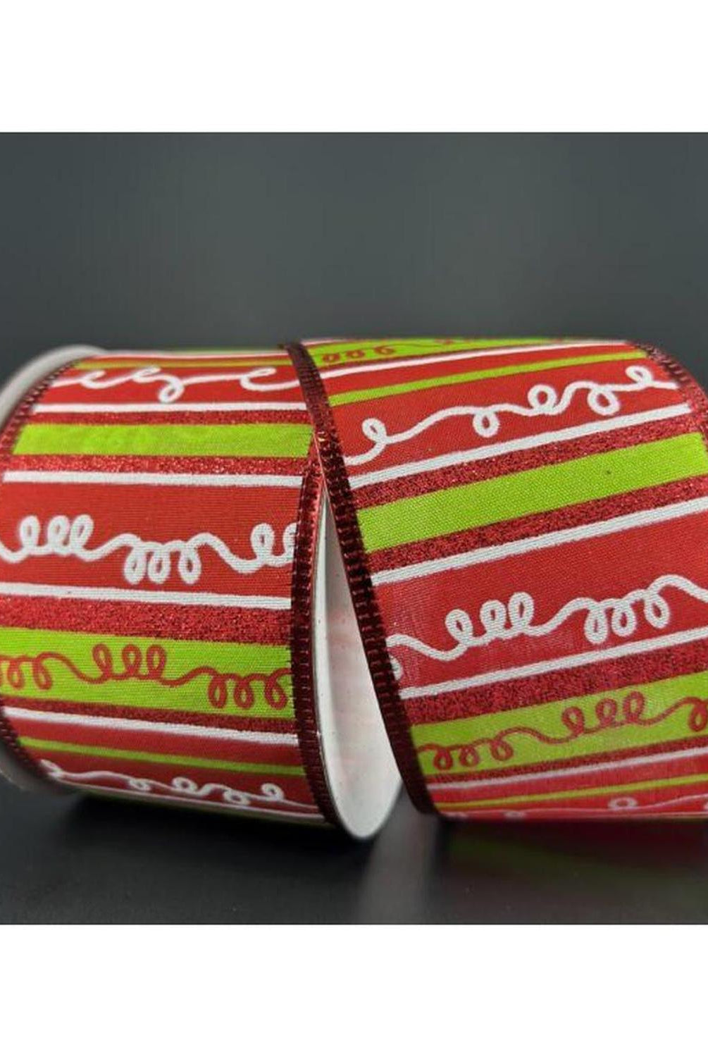 Shop For 2.5" Glitter Loopy Stripes Ribbon: Lime, Red, White (10 Yards) at Michelle's aDOORable Creations