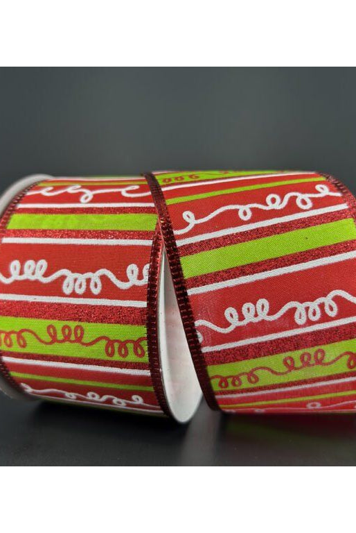 Shop For 2.5" Glitter Loopy Stripes Ribbon: Lime, Red, White (10 Yards) at Michelle's aDOORable Creations