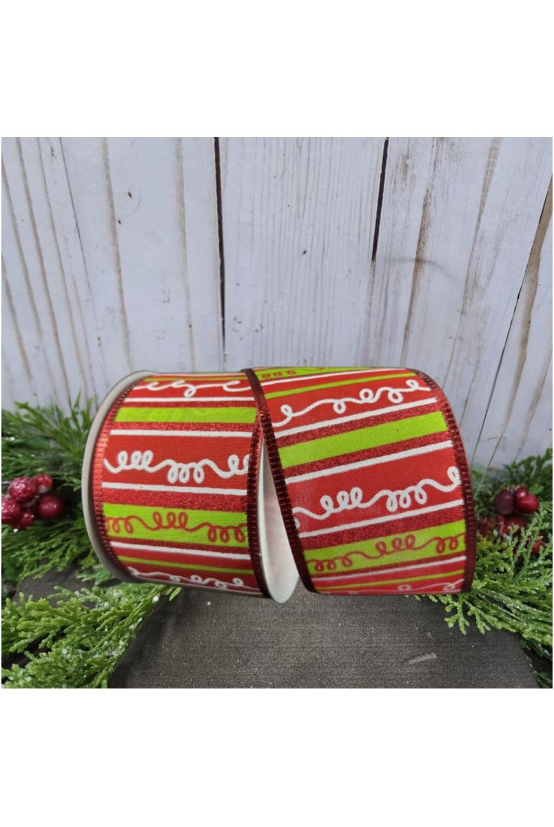 Shop For 2.5" Glitter Loopy Stripes Ribbon: Lime, Red, White