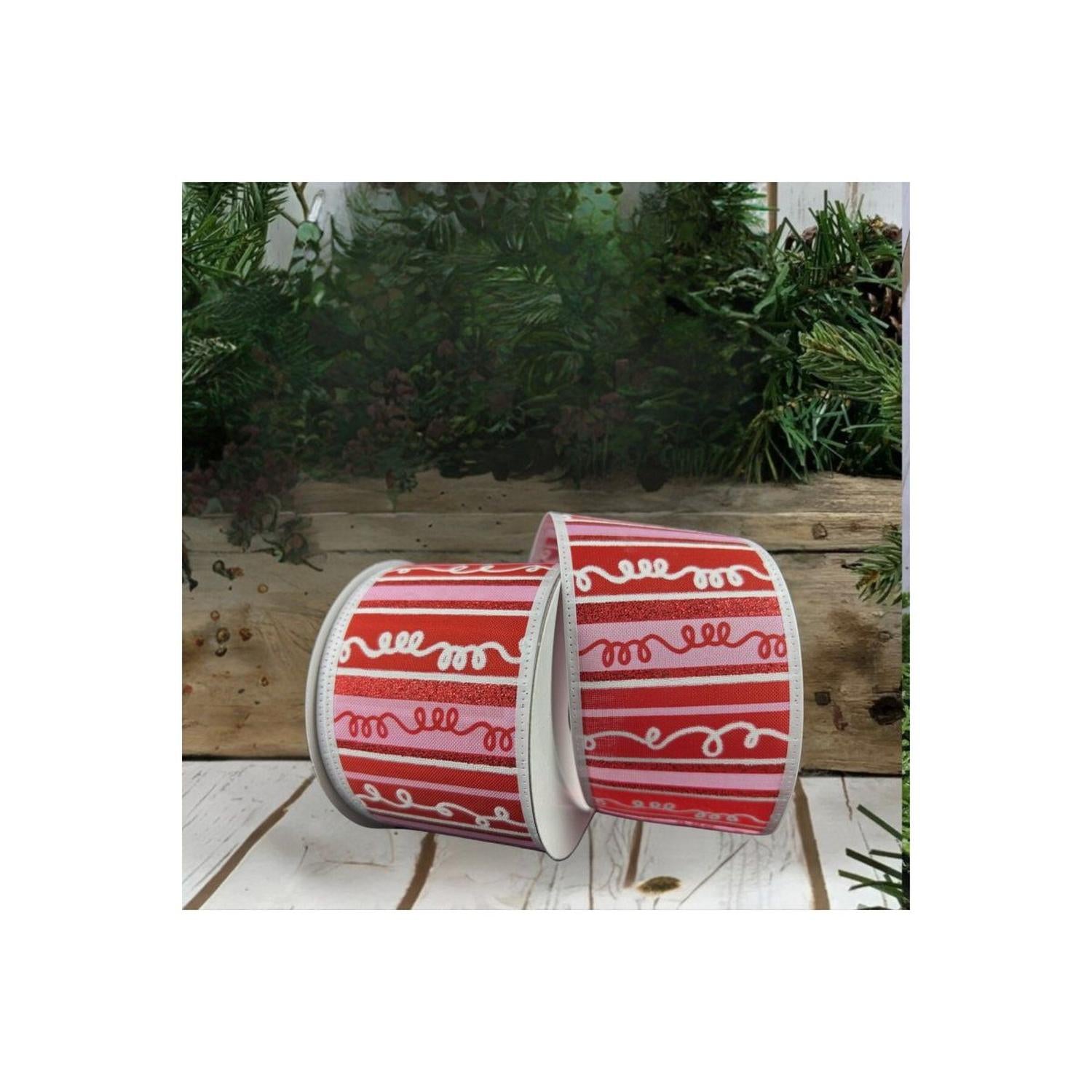 Shop For 2.5" Glitter Loopy Stripes Ribbon: Pink, Red (10 Yards)