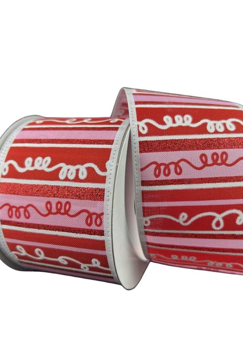 Shop For 2.5" Glitter Loopy Stripes Ribbon: Pink, Red (10 Yards) at Michelle's aDOORable Creations