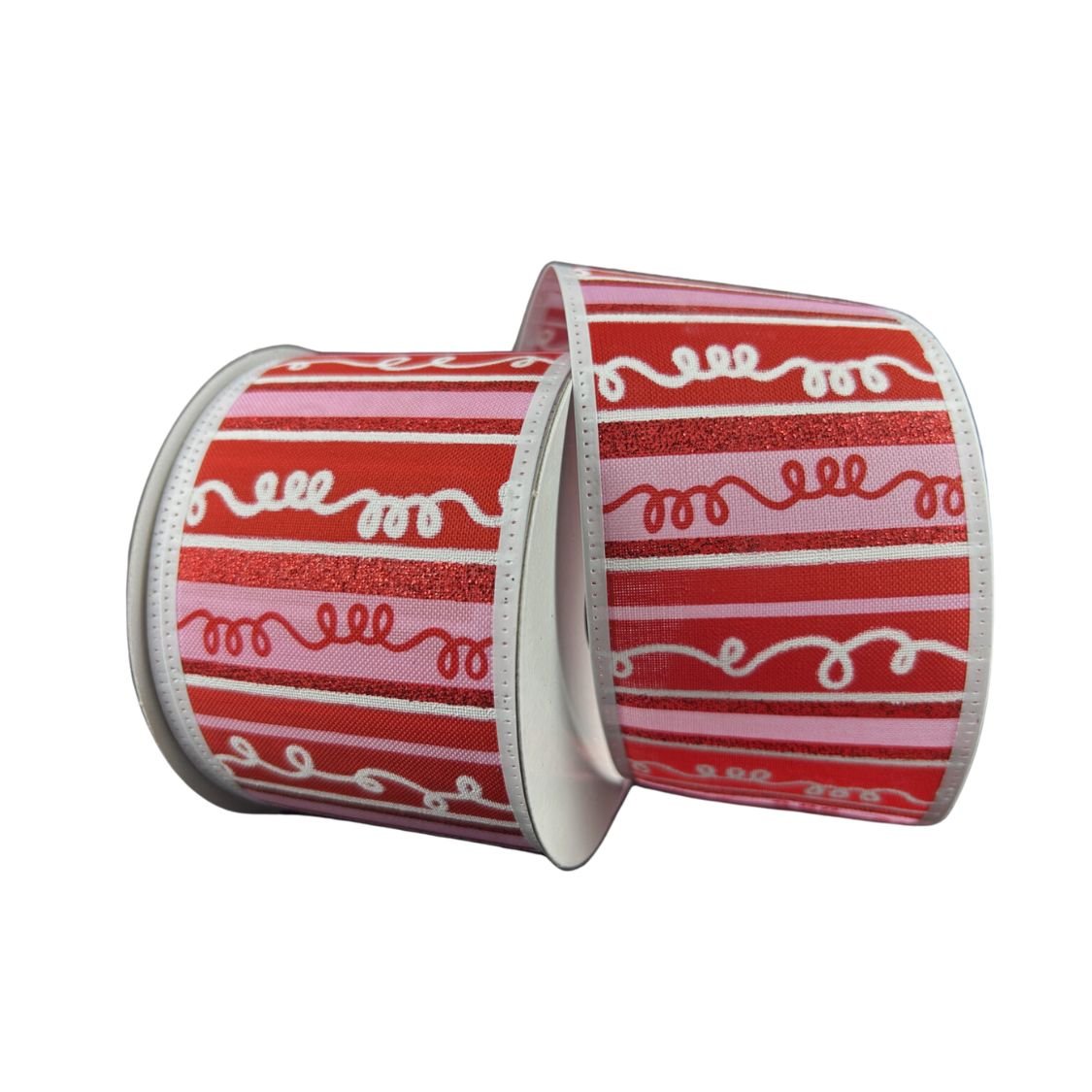 Shop For 2.5" Glitter Loopy Stripes Ribbon: Pink, Red (10 Yards) at Michelle's aDOORable Creations