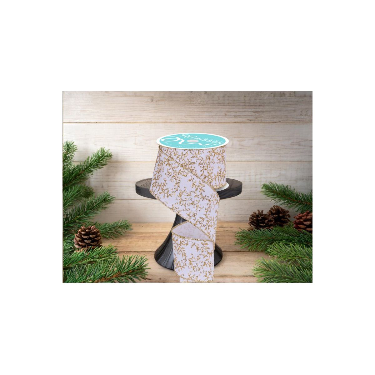 Shop For 2.5" Glitter Mini Leaf Vines Ribbon: Gold/White (10 Yards)