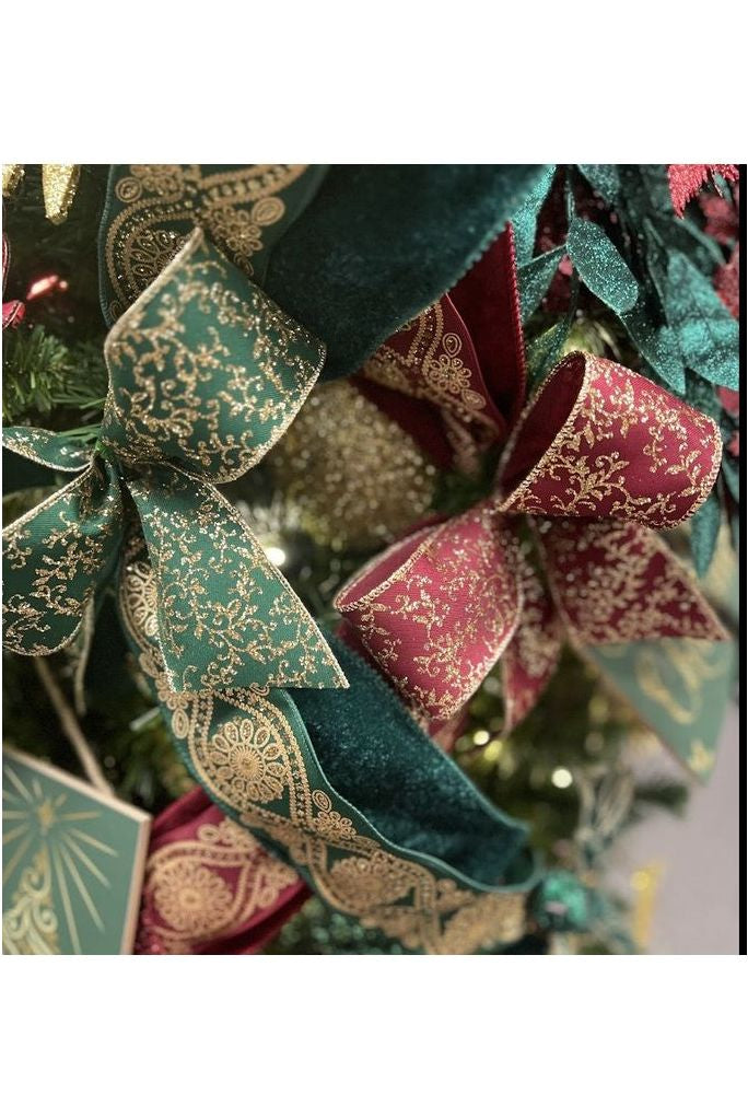 Shop For 2.5" Glitter Mini Leaf Vines Ribbon: Hunter Green/Gold (10 Yards)