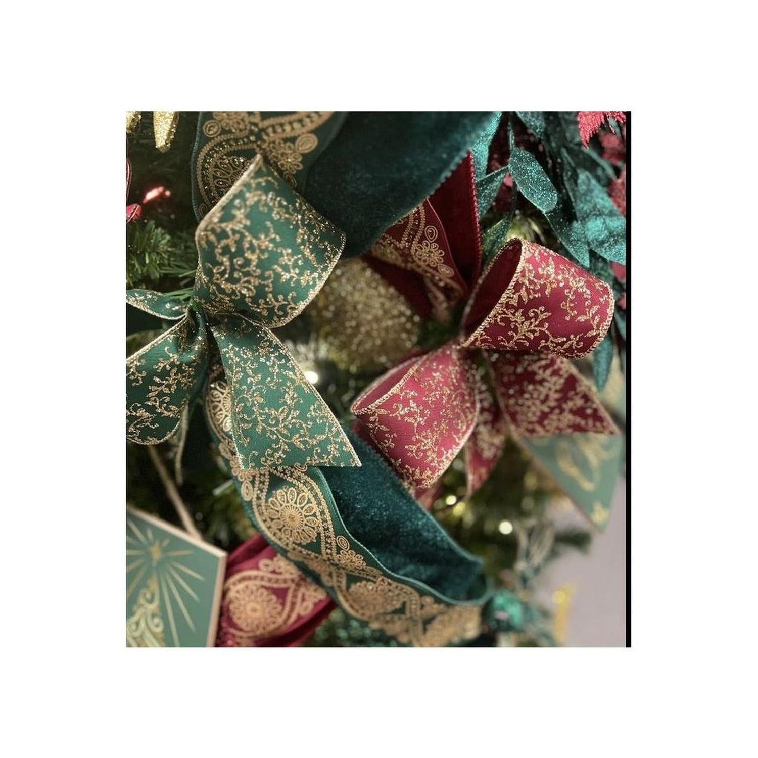 Shop For 2.5" Glitter Mini Leaf Vines Ribbon: Hunter Green/Gold (10 Yards)
