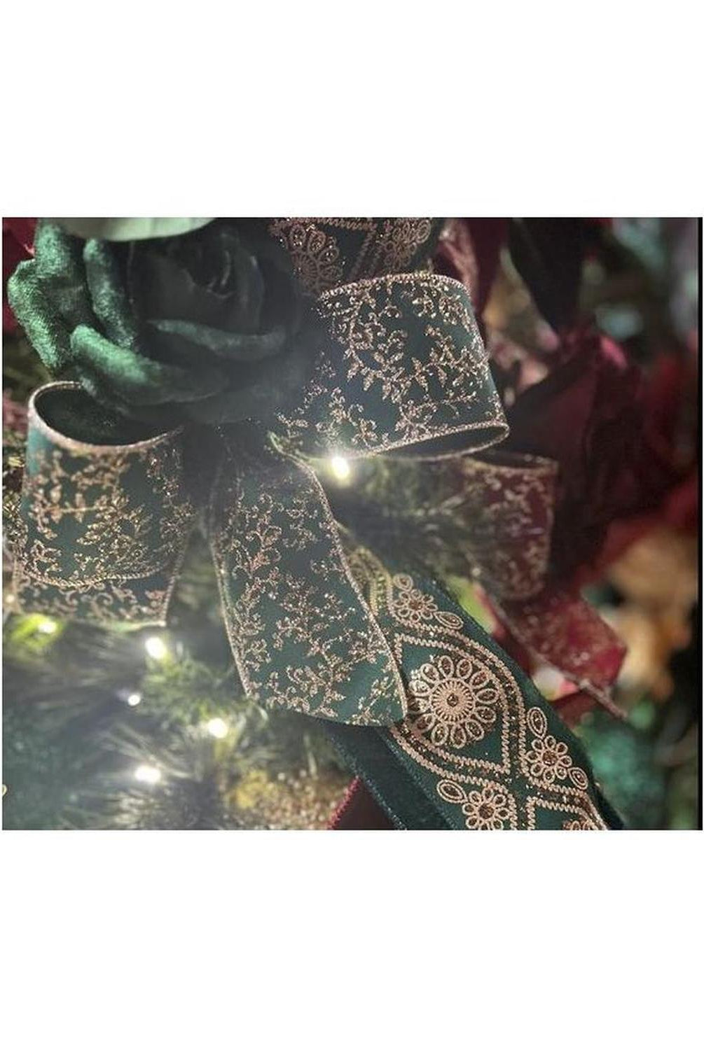 2.5" Glitter Mini Leaf Vines Ribbon: Hunter Green/Gold (10 Yards)