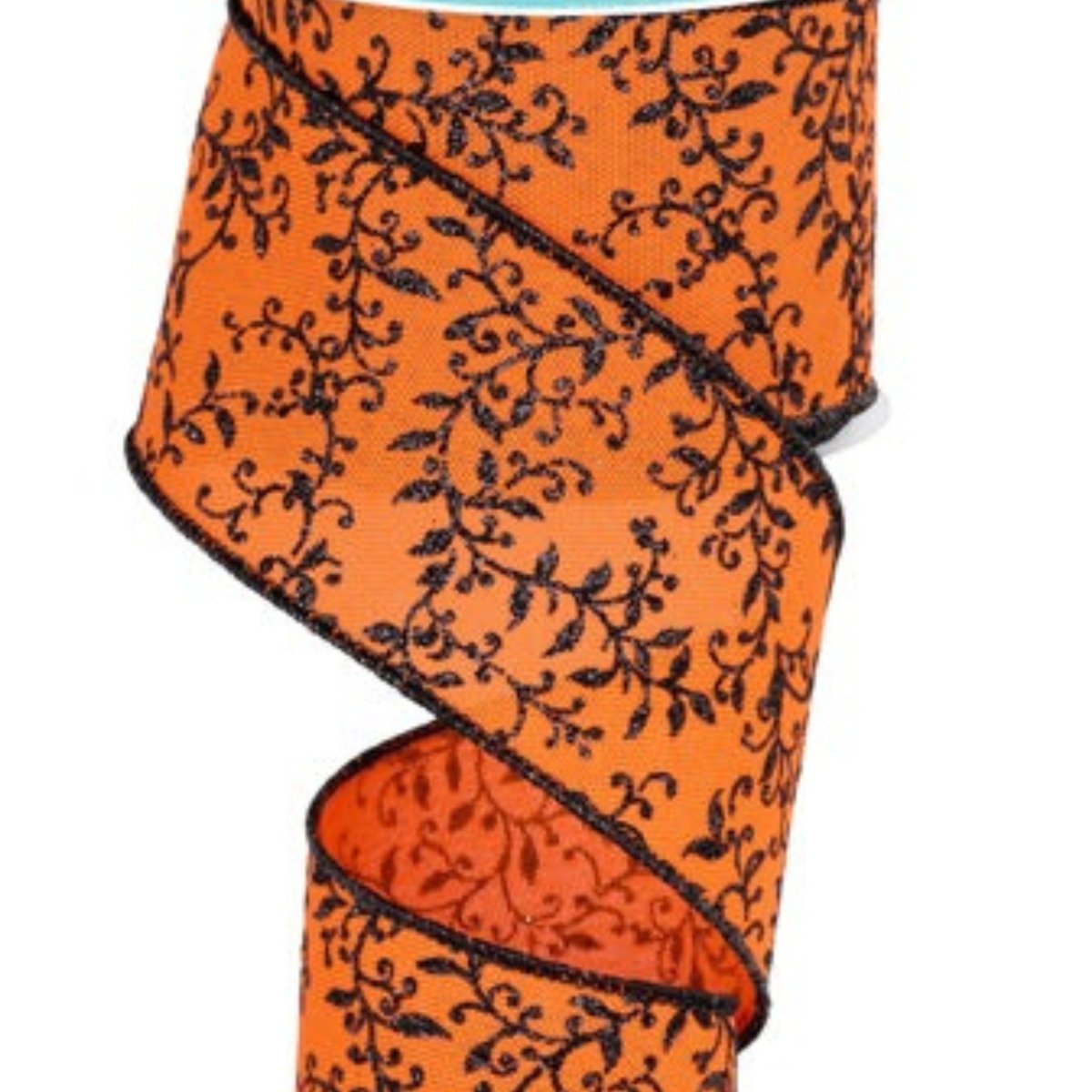 Shop For 2.5" Glitter Mini Leaf Vines Ribbon: Orange/Black (10 Yards)