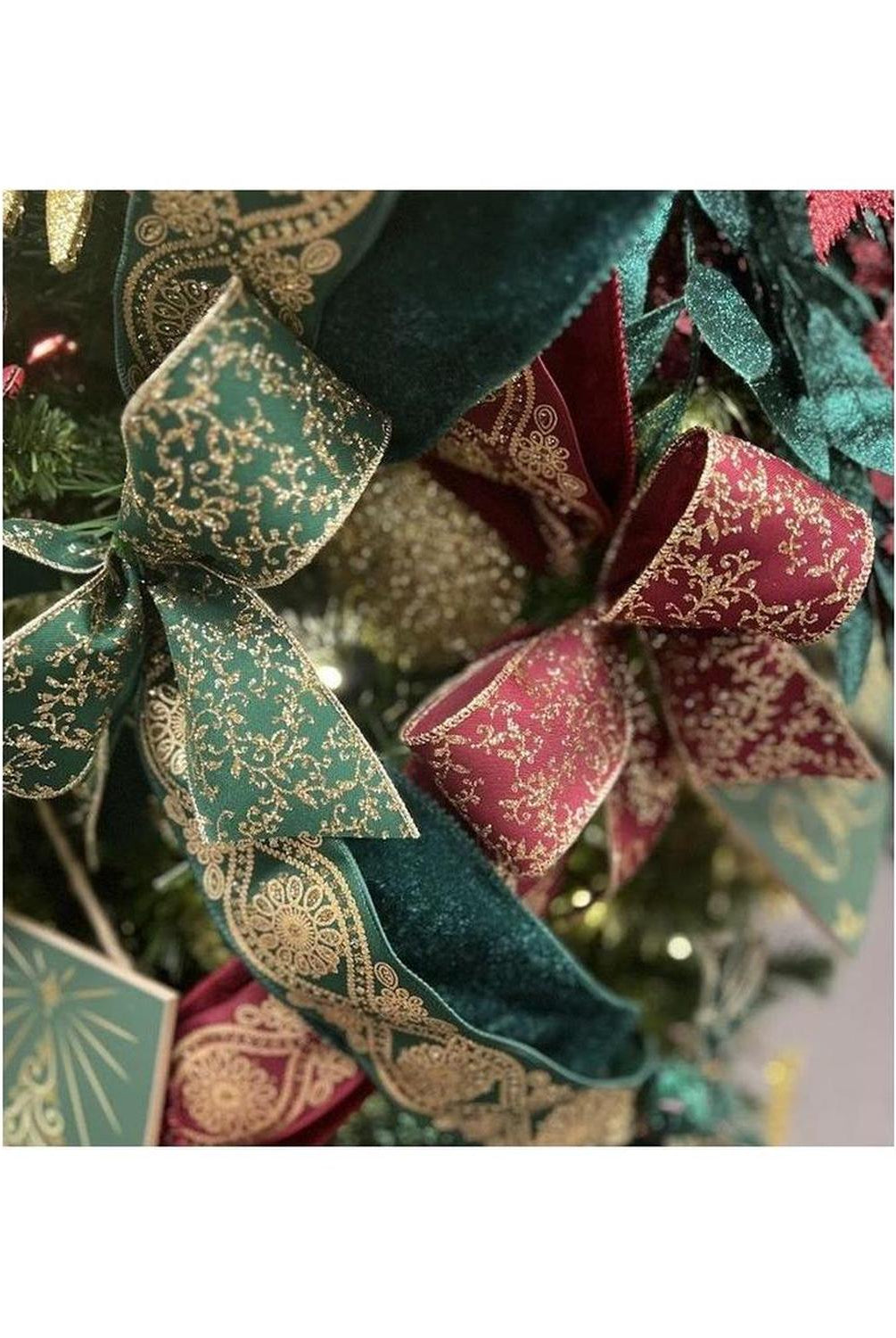 2.5" Glitter Mini Leaf Vines Ribbon: Wine/Gold (10 Yards)