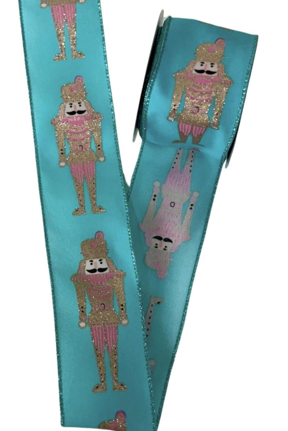 2.5" Glitter Nutcracker Ribbon: Pink & Teal (10 Yards)