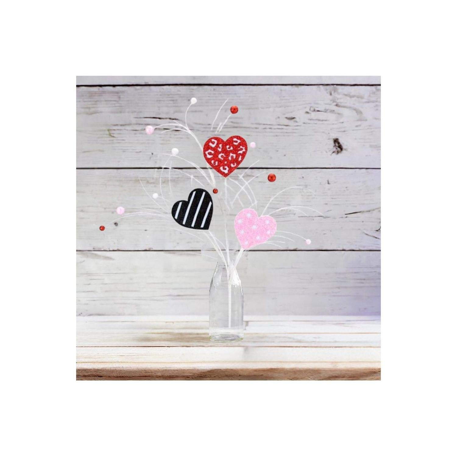 25" Glitter Pattern Hearts Spray