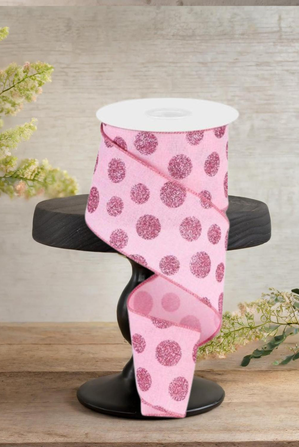 2.5" Glitter Polka Dot Ribbon: Light Pink (10 Yards)