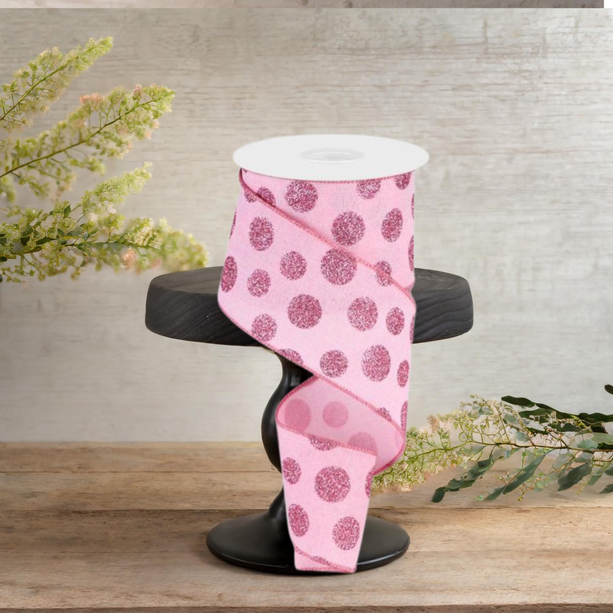 Shop For 2.5" Glitter Polka Dot Ribbon: Light Pink (10 Yards)