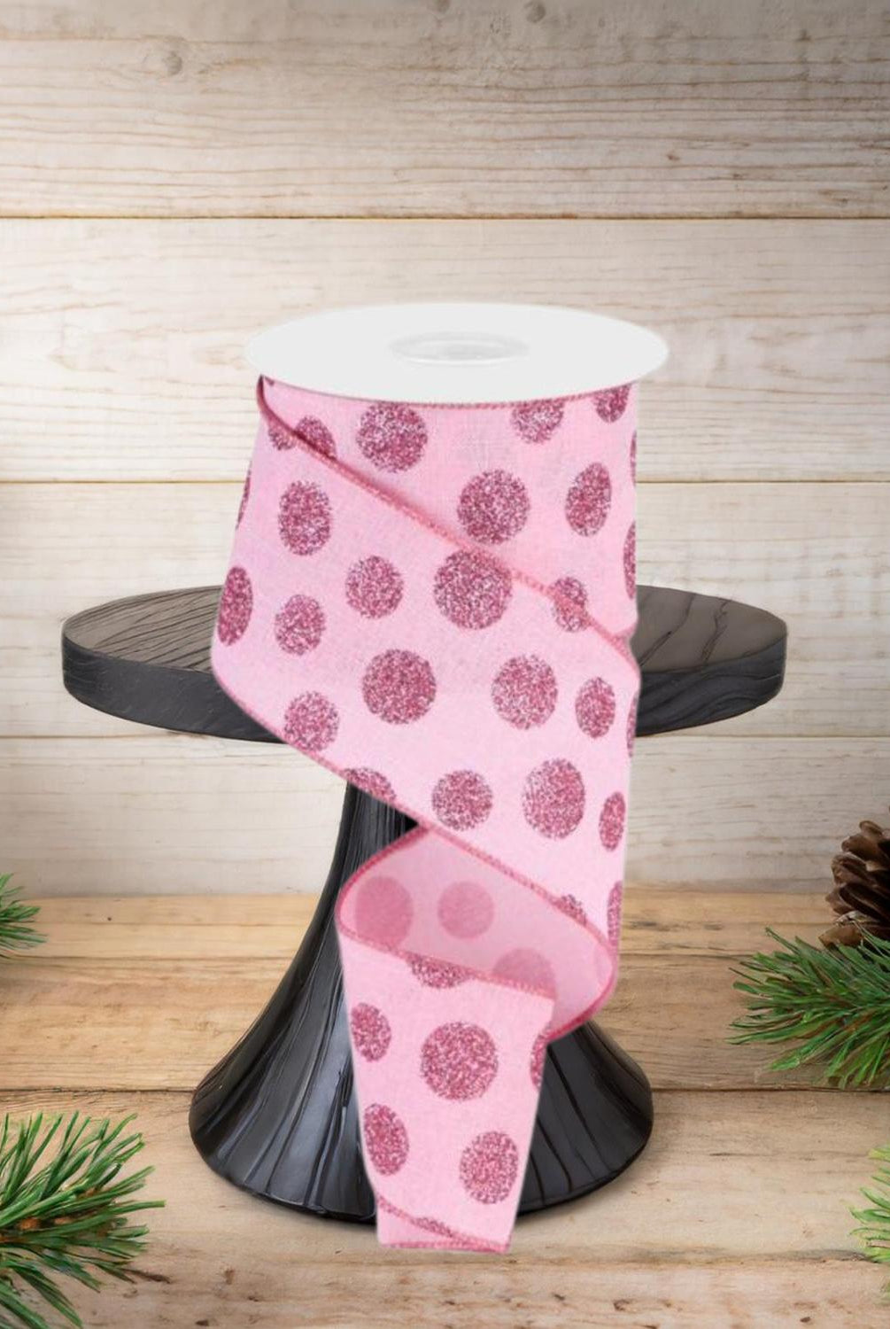 2.5" Glitter Polka Dot Ribbon: Light Pink (10 Yards)