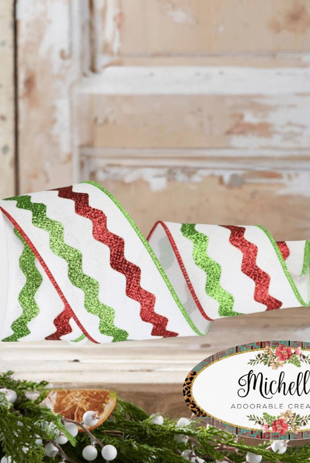 Shop For 2.5" Glitter Ricrac Ribbon: Red, Lime & White (10 Yards)