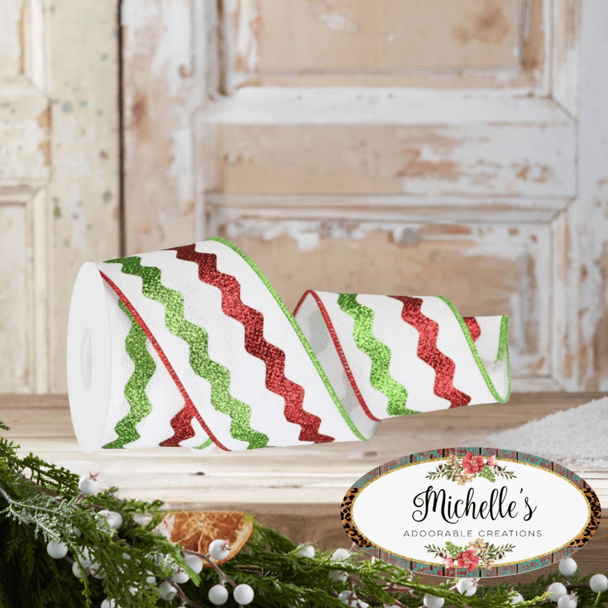 Shop For 2.5" Glitter Ricrac Ribbon: Red, Lime & White (10 Yards)