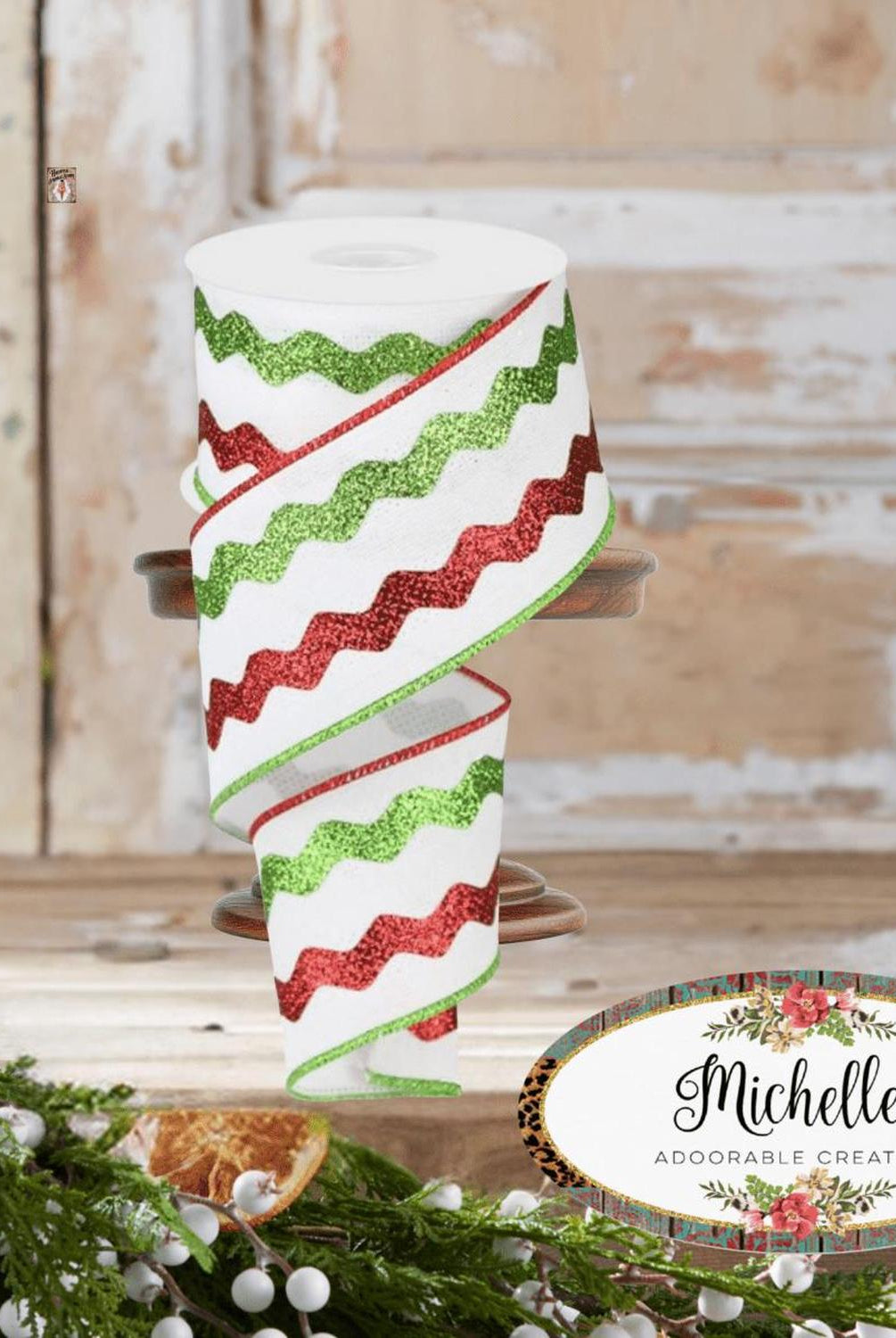 Shop For 2.5" Glitter Ricrac Ribbon: Red, Lime & White (10 Yards)