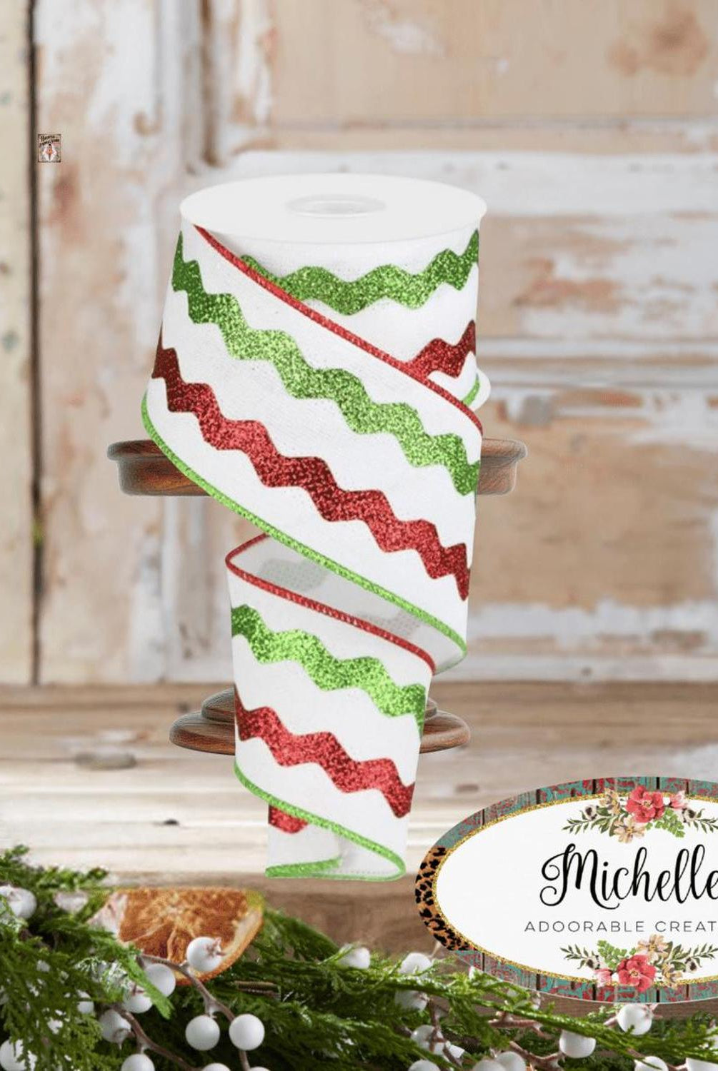 Shop For 2.5" Glitter Ricrac Ribbon: Red, Lime & White (10 Yards)