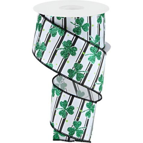 Shop For 2.5" Glitter Shamrock Ribbon: Dots/Stripes (10 Yards) at Michelle's aDOORable Creations