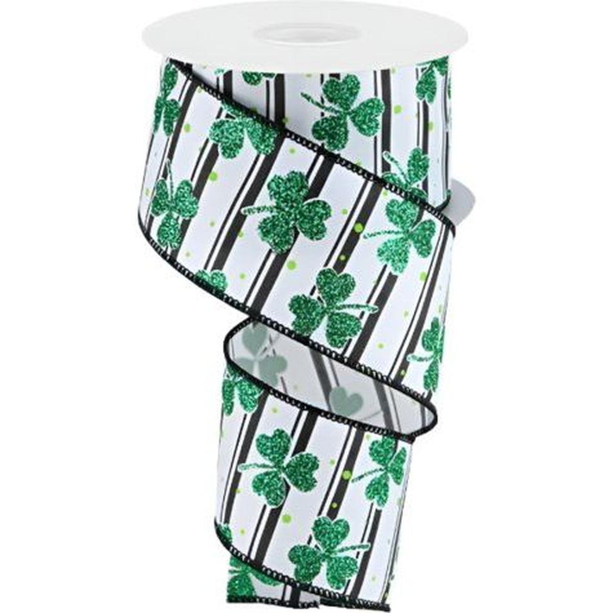 Shop For 2.5" Glitter Shamrock Ribbon: Dots/Stripes (10 Yards) at Michelle's aDOORable Creations
