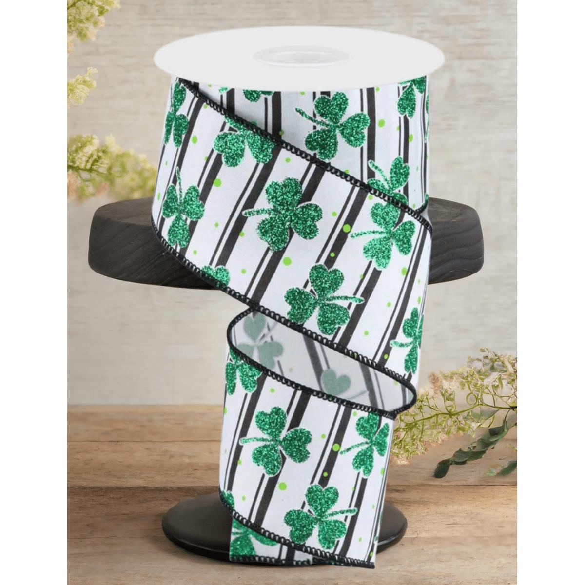 Shop For 2.5" Glitter Shamrock Ribbon: Dots/Stripes (10 Yards)
