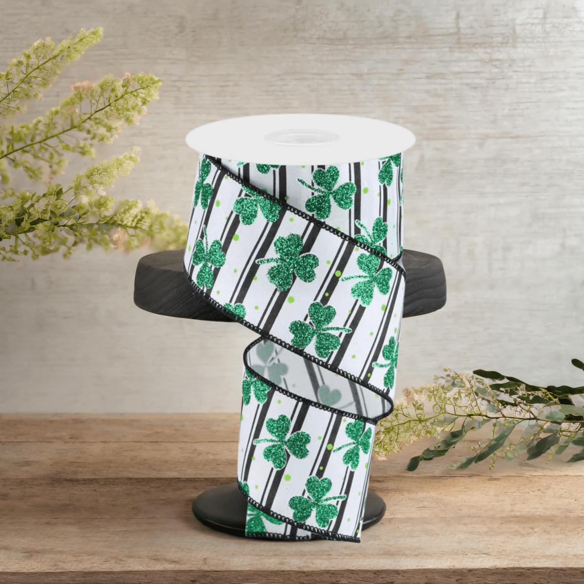 Shop For 2.5" Glitter Shamrock Ribbon: Dots/Stripes (10 Yards)